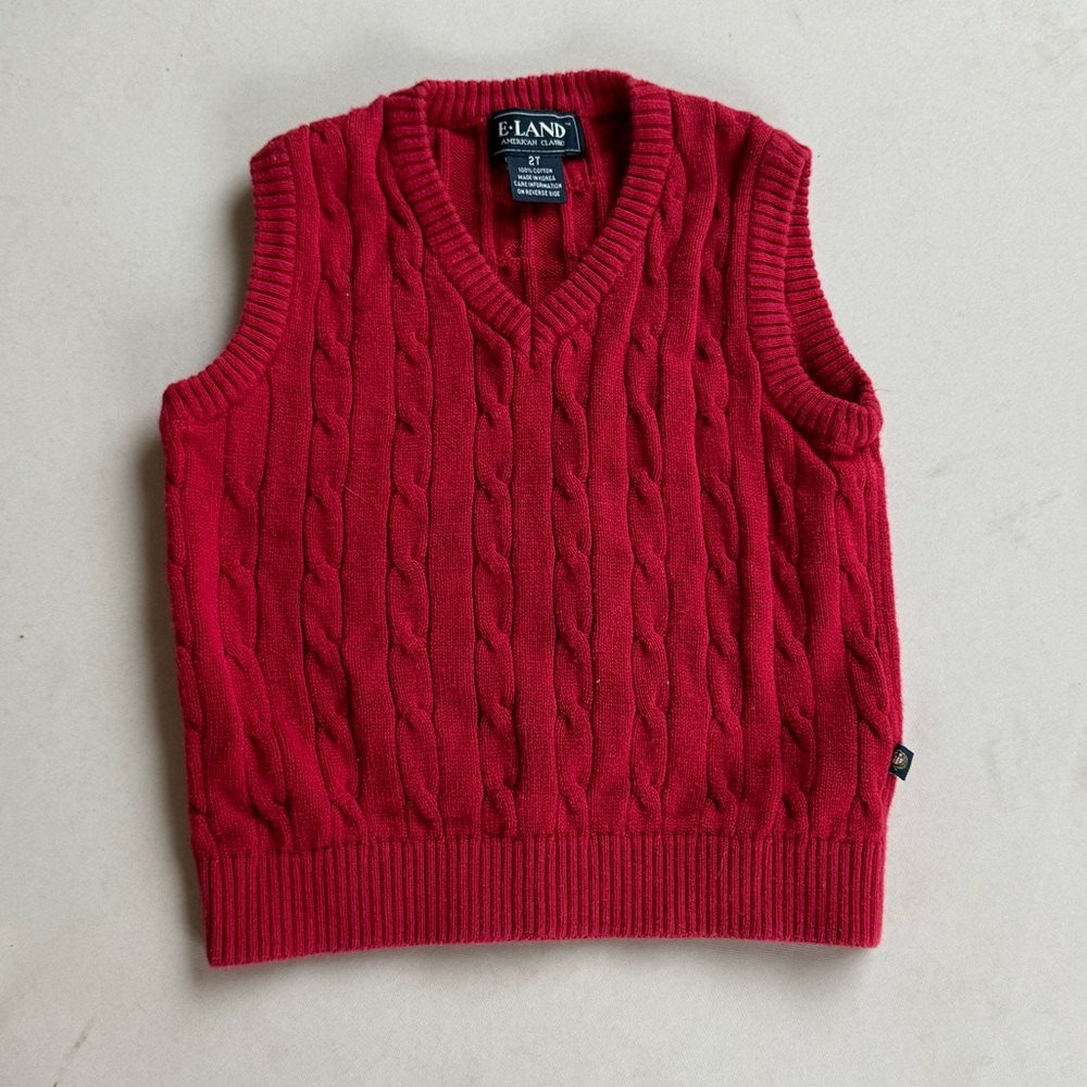 Vintage Red Cable Knit Boys Sweater Vest 2T